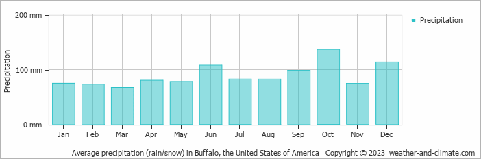 Average monthly rainfall, snow, precipitation in Buffalo, the United States of America