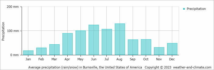 Average monthly rainfall, snow, precipitation in Burnsville, the United States of America