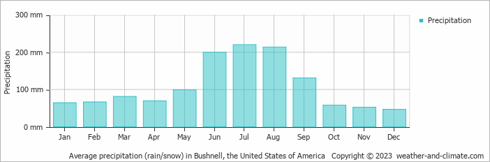 Average monthly rainfall, snow, precipitation in Bushnell, the United States of America