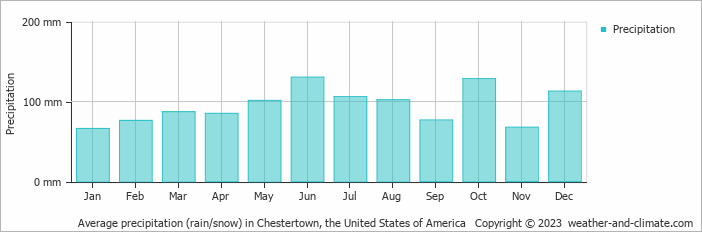 Average monthly rainfall, snow, precipitation in Chestertown, the United States of America