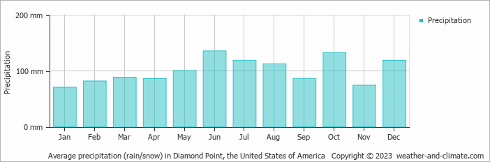 Average monthly rainfall, snow, precipitation in Diamond Point, the United States of America