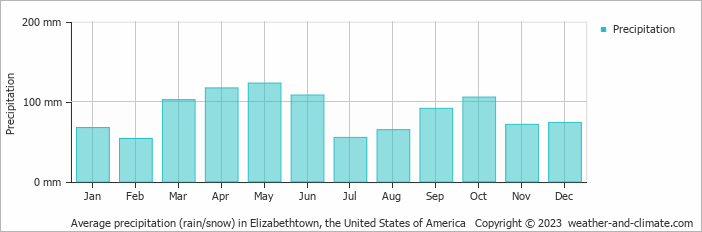 Average monthly rainfall, snow, precipitation in Elizabethtown (TX), 