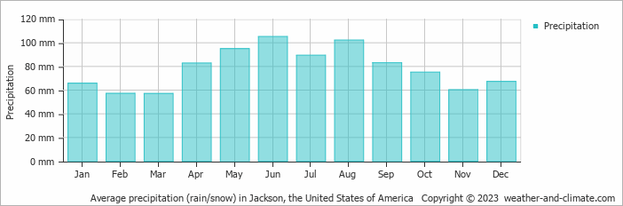 Average monthly rainfall, snow, precipitation in Jackson, the United States of America