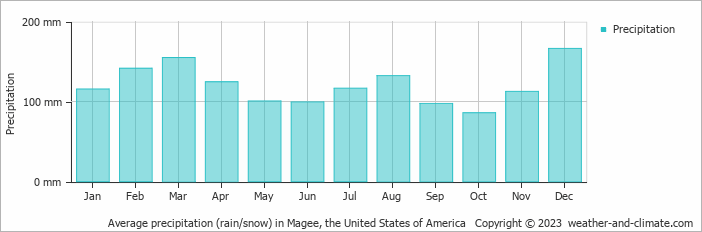 Average monthly rainfall, snow, precipitation in Magee, the United States of America
