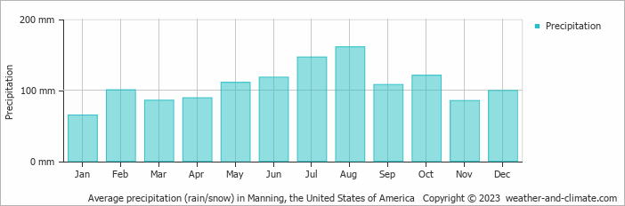 Average monthly rainfall, snow, precipitation in Manning, the United States of America