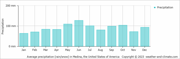 Average monthly rainfall, snow, precipitation in Medina, the United States of America