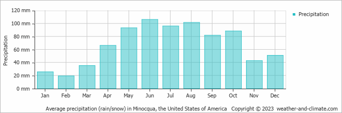 Average monthly rainfall, snow, precipitation in Minocqua, the United States of America