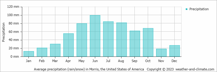Average monthly rainfall, snow, precipitation in Morris, the United States of America