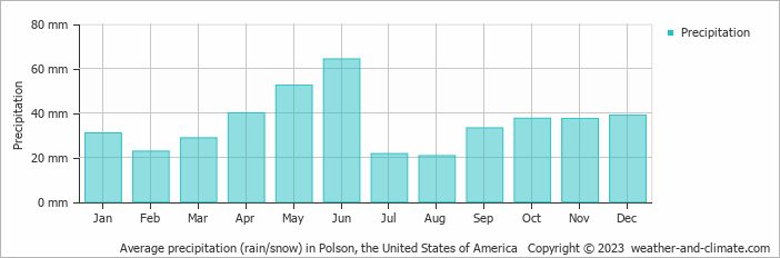 Average monthly rainfall, snow, precipitation in Polson, the United States of America