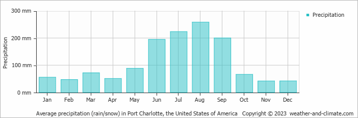 Average monthly rainfall, snow, precipitation in Port Charlotte, the United States of America