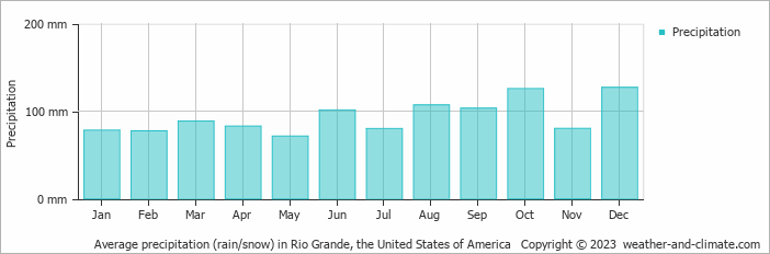 Average monthly rainfall, snow, precipitation in Rio Grande, the United States of America