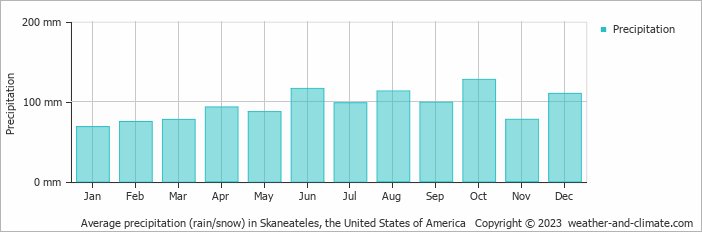 Average monthly rainfall, snow, precipitation in Skaneateles, the United States of America
