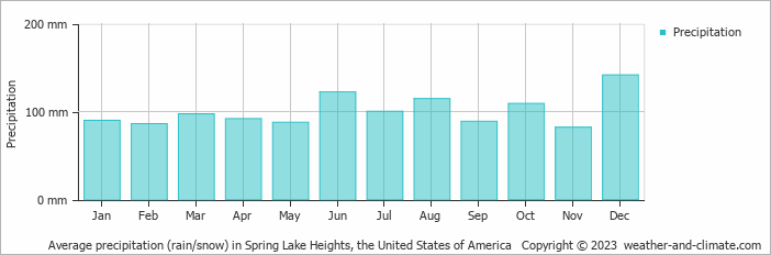 Average monthly rainfall, snow, precipitation in Spring Lake Heights, the United States of America