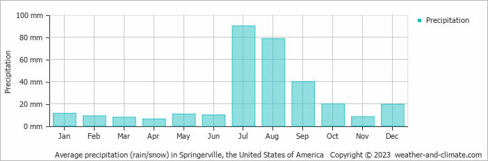 Average monthly rainfall, snow, precipitation in Springerville, the United States of America