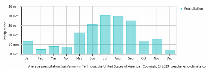 Average monthly rainfall, snow, precipitation in Terlingua, the United States of America