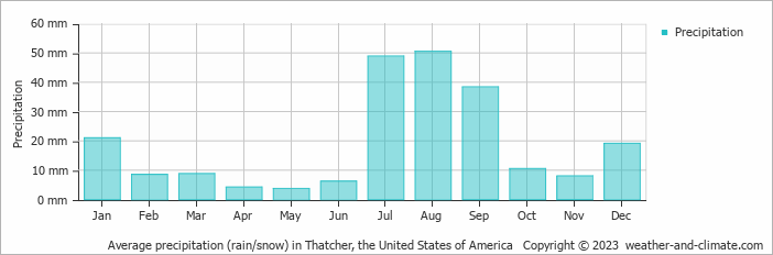 Average monthly rainfall, snow, precipitation in Thatcher, the United States of America