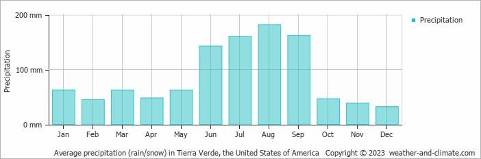 Average monthly rainfall, snow, precipitation in Tierra Verde, the United States of America