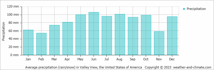 Average monthly rainfall, snow, precipitation in Valley View, the United States of America