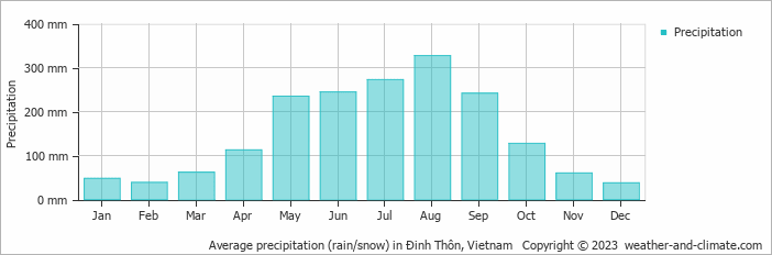 Average monthly rainfall, snow, precipitation in Ðinh Thôn, 