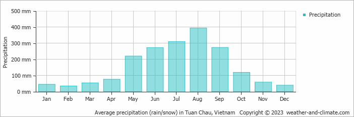 Average monthly rainfall, snow, precipitation in Tuan Chau, Vietnam